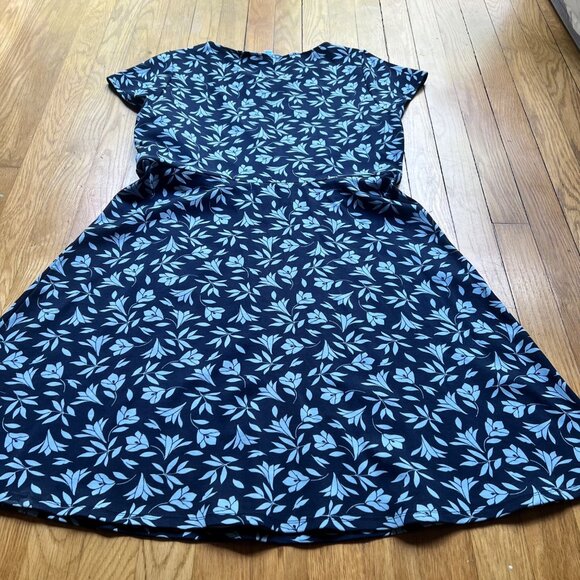 Draper James Size L Navy Blue Floral Print Ponte Knit Short Sleeve A-Line Dress - Picture 13 of 15